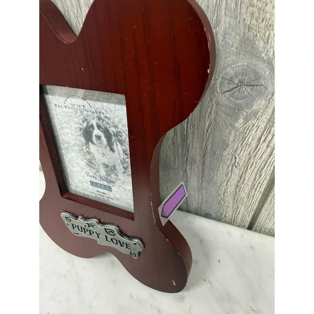 The Weston Gallery Puppy Love Dog Bone Wood Picture Frame 2.5x3.5 Mahogany Tone